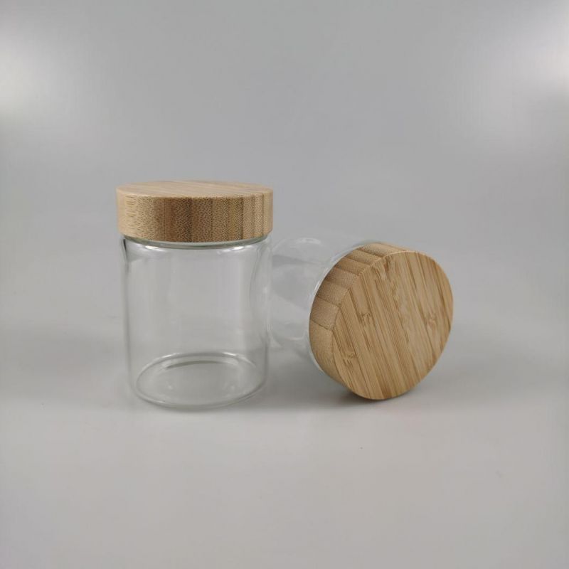 300ml 350ml High Borosilicate Clear Frosted Glass Bottle Bamboo Lid