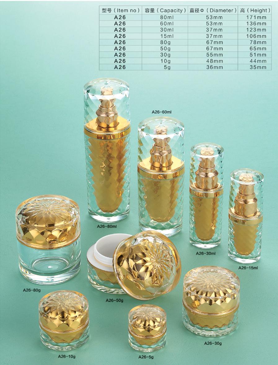 Shinny Gold Cream Jar and Bottle Set with Clear Lid