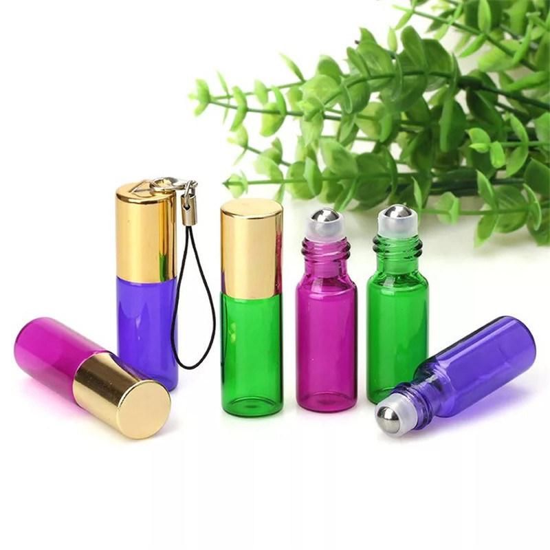 New Arrival 5ml Colorful Glass Roll on Bottle Empty Essential Oils Bottle Travel Perfume Glass Vials