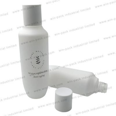 Winpack High Quality Glass Frost Dropper Bottles Unique with Wood Color Collar Frosted Glass Round Cosmetic Serum Bottle with Bamboo Dropper Water Transfer