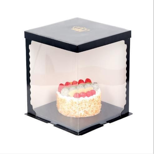 Three-in-One Baking Wedding Party Birthday Tall Cake Clear Window Paper Box Transparent PVC PP Pet Plastic Gift Packaging Cupcake Shaped Box Wholesale Custom