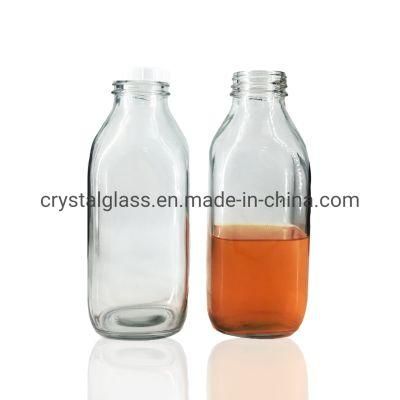 Hot Sale French Square 500ml Juice Glass Bottle with Plastic Cap 1000ml