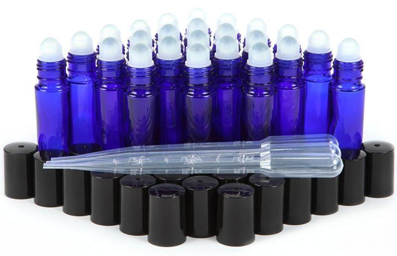 Blue Aromatherapy Essential Oil Roller Bottles Portable 10ml Smooth Glass Roll on Refillable Jar Bottles