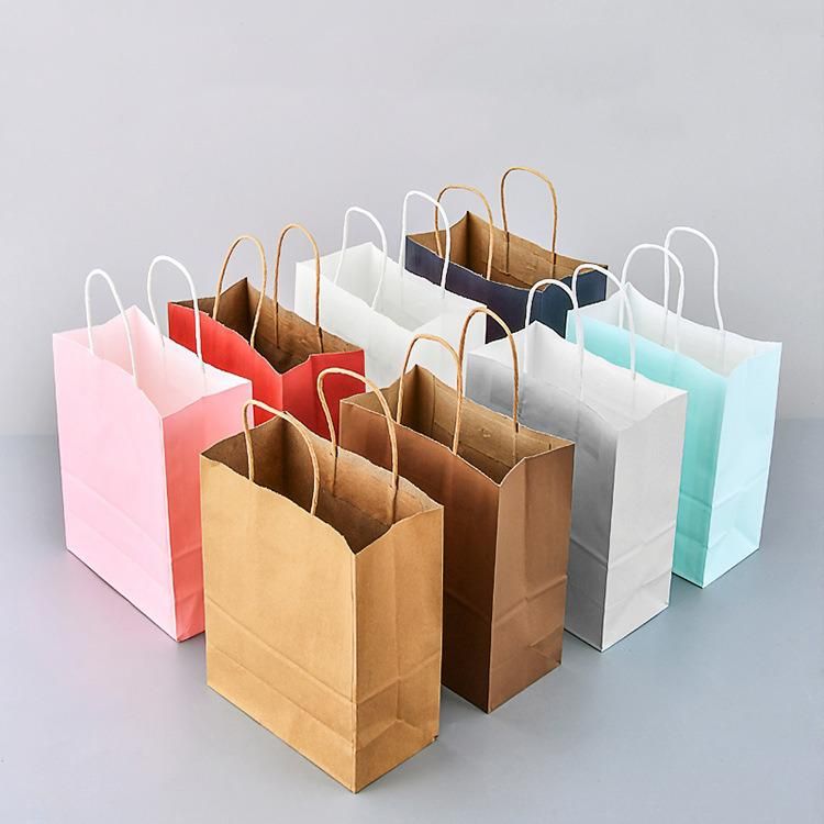 Reused Recyclable Brown Rope Handle Bags Square Bottom Kraft Paper Bag Food Carry Handbag