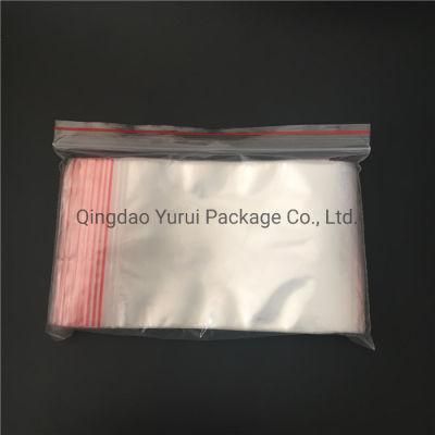 LDPE Clear Reclosable Ziplock Plastic Bags with Red Line on Lip