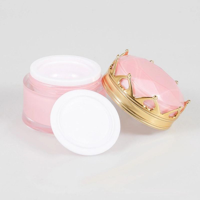 in Stock Skincare Plastic Container Cosmetic Packaging Luxury 50g Gold Empty Acrylic Cream Jar with Crown Shaped Lid