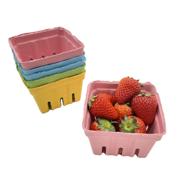 Biodegradable Customized Paper Pulp Molded Vegetable Punnet Recycled Fruit Packaging Basket