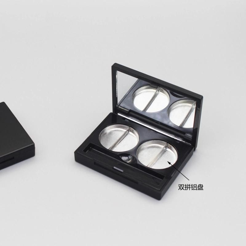 Low Price 1g*2 Double Aluminum Plate Eyeshadow Case Matte Black Custom Logo Container Empty Eyeshadow Case with Mirror