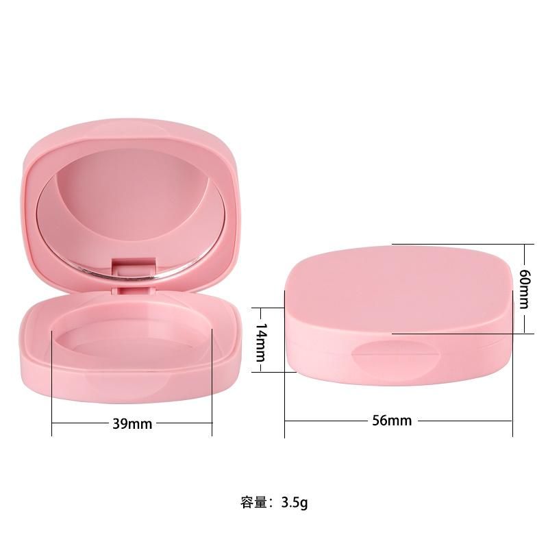 Fashionable Custom Logo Mini Small Empty Pink Make up Beauty Plastic Pressed Powder Compact Case Cosmetic Packaging Container Case Box with Mirror