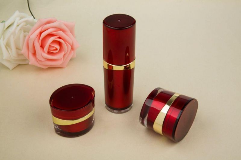 15g 20g Red Acrylic Cream Jar and 30ml Lotion Bottle Set for Cosmetic Packaging