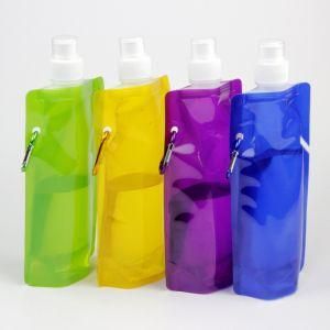 Collapsible Printed Plastic Foldable Drinking Water Bag with Carabiner