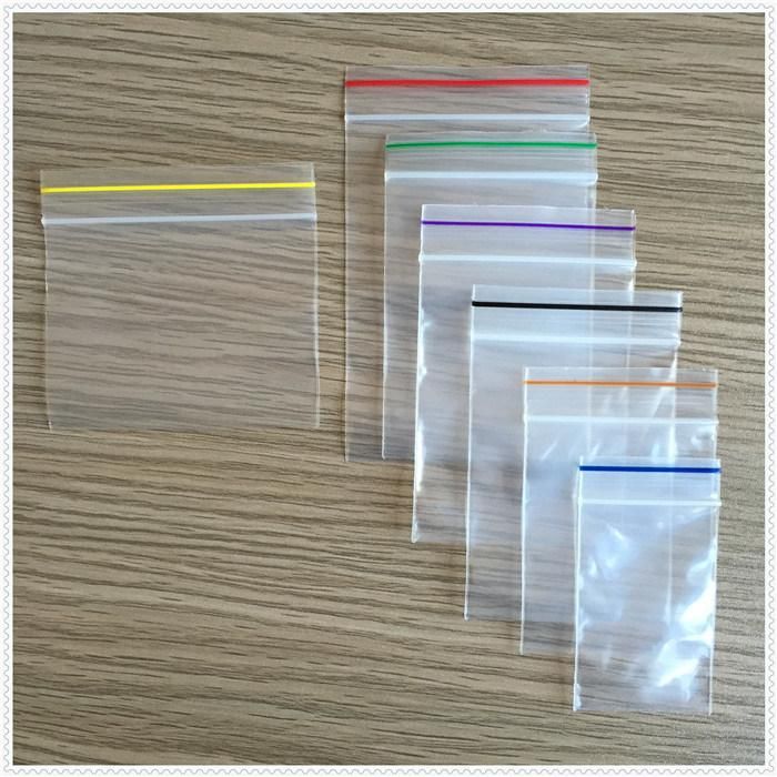 High Quality BPA Free Resealable Clear Plastic Zip Lock Bag with Colorful Line on The Lip