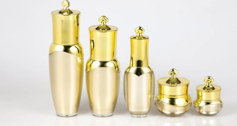 Popular Unique 20ml 30ml 80ml Golden Plastic Acrylic Lotion Bottles Pump Face Cream Bottle for Cosmetic Packaging