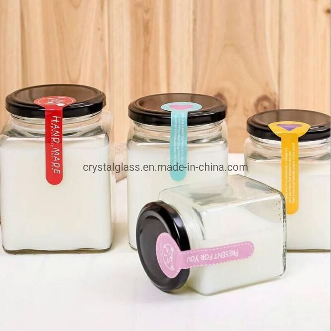 280ml 380ml Square Shape Glass Jar for Honey Jam Jelly Food Storage Jar with Tinplate Lid