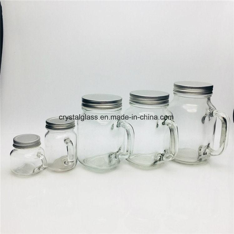 Customized Blue Glass Mason Jar with Handle 500ml 16oz