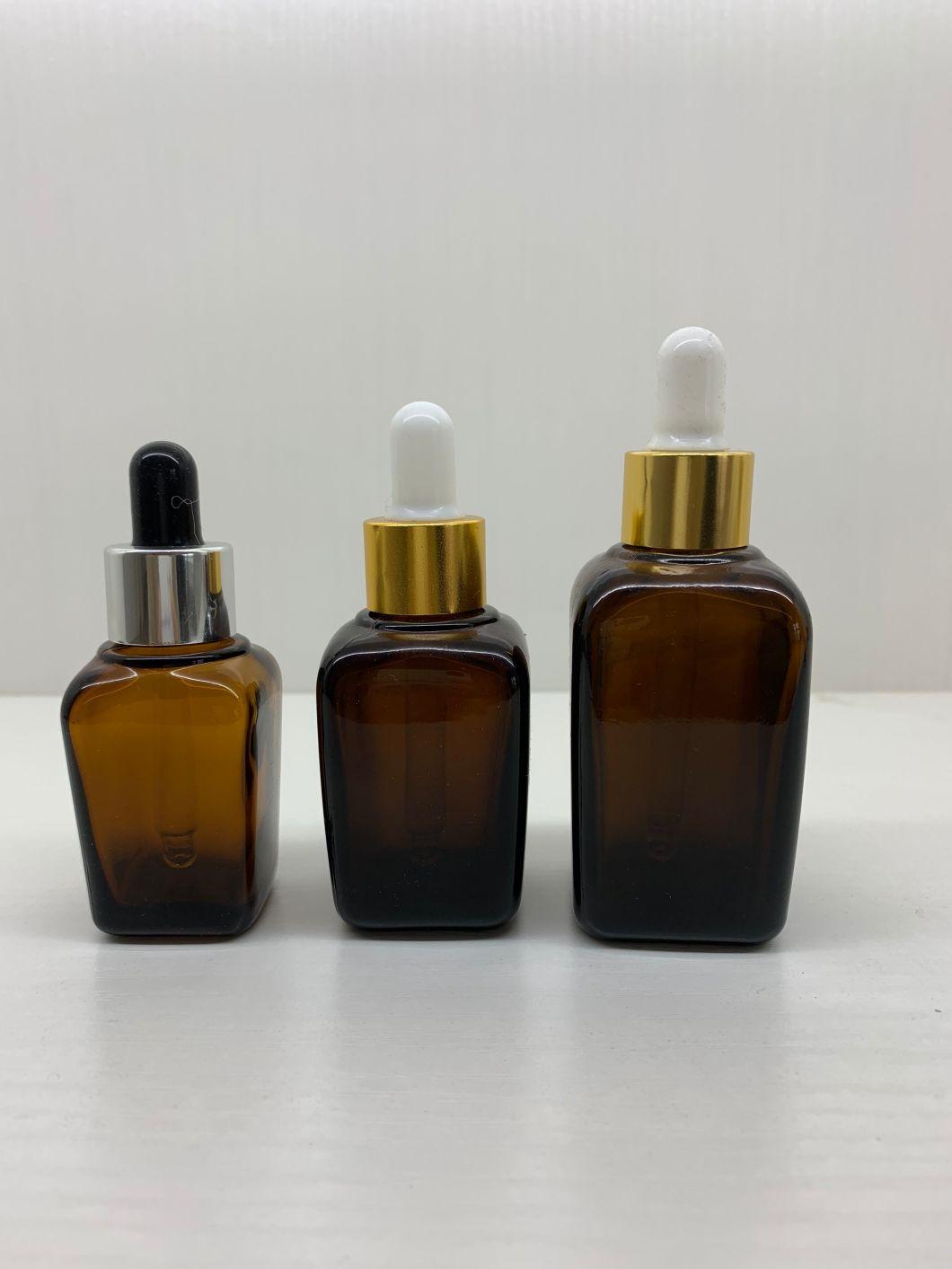 Empty Glass Aromatherapy Bottle Square Amber Essential Oil Bottle with Eye Dropper Gold Cap