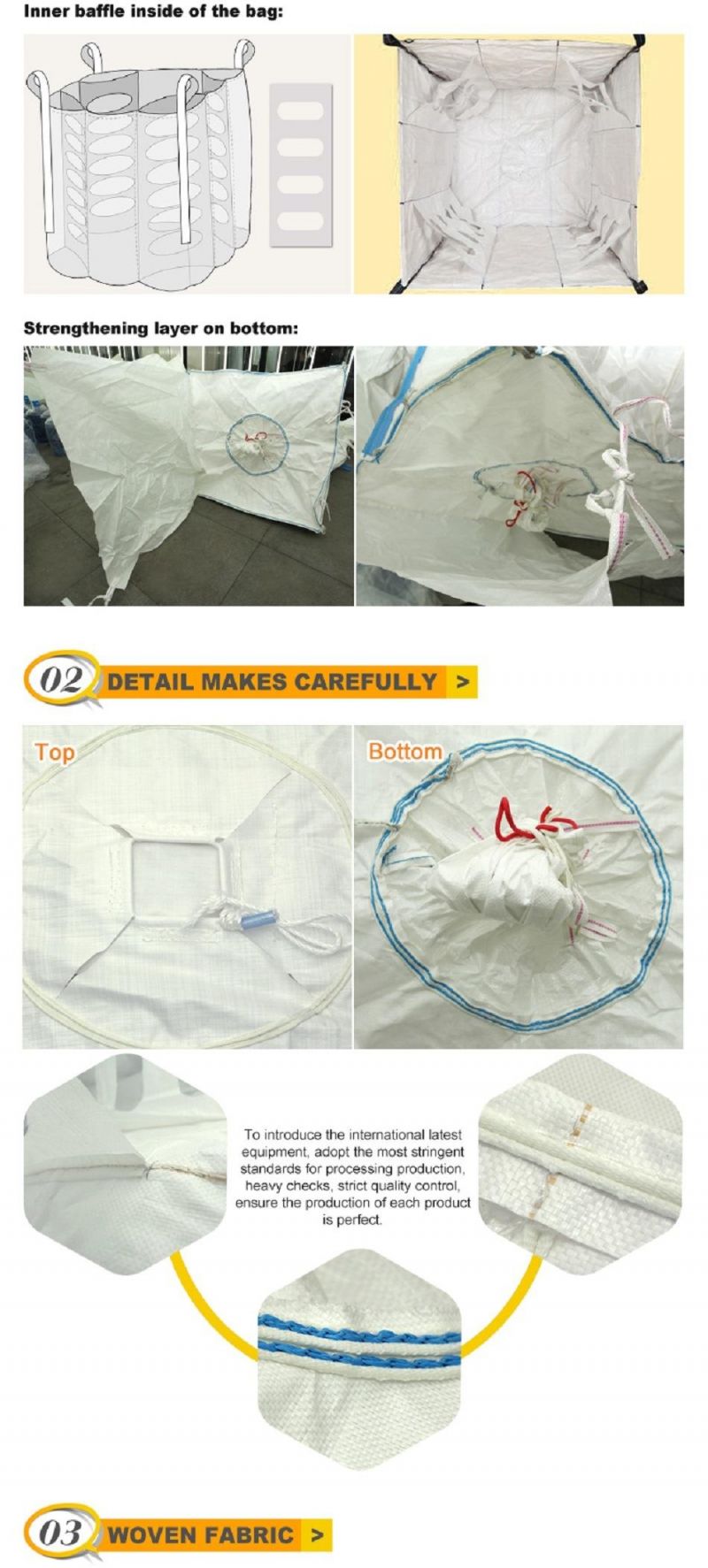 Filler Cord Baffle FIBC Bags One Ton Packing Inner Partition Bag