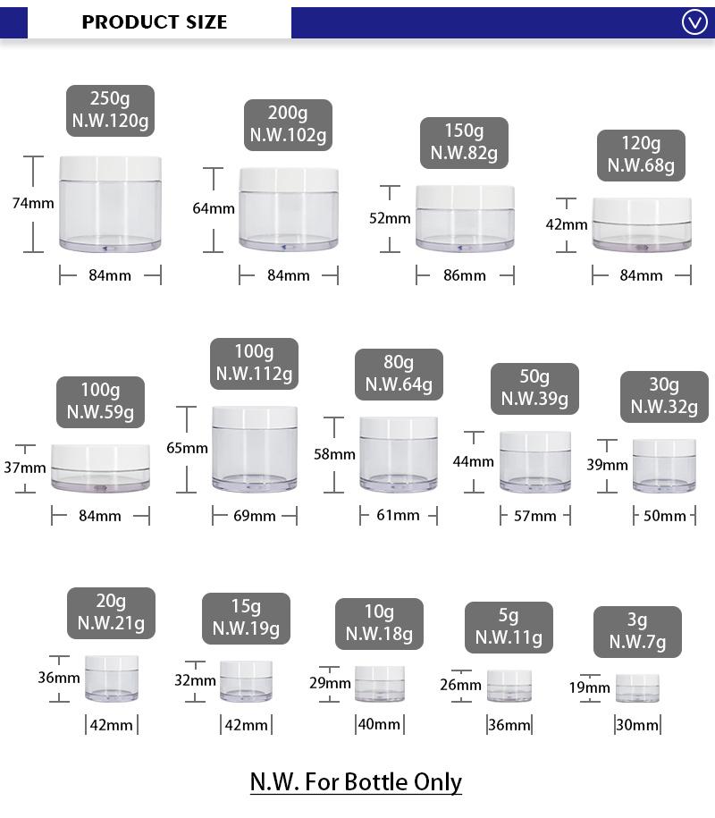 OEM 3G 5g 10g 15g 20g 30g 50g 80g 100g 120g 150g 200g Eco Friendly PETG Cream Jar