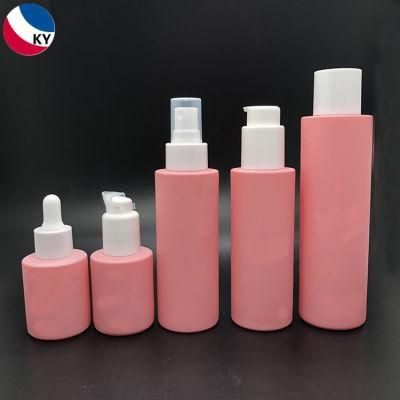 100ml Round Frosted Pink Lotion Glass Pump Bottle