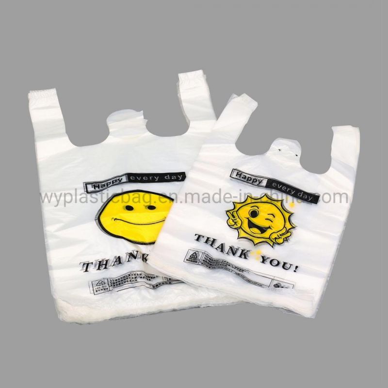 50L Twin Arm Hanging Trash Bag, Plastic Supermarket Custom Logo White Tote Vegetable Retail Vest Carrier Grocery T-Shirt Shopping Bag