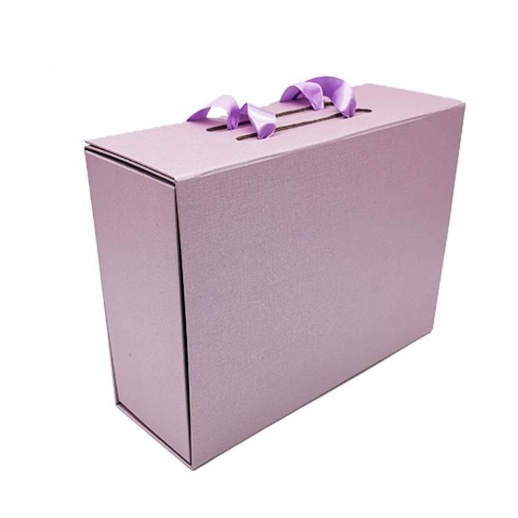 Wholesale Purple Color Small Size Paper Ribbon Handbag for Food Garments Whosale Lingerie Perfume Packaging Paper Foldable Hang Bag Packing Wedding Favour Boxes