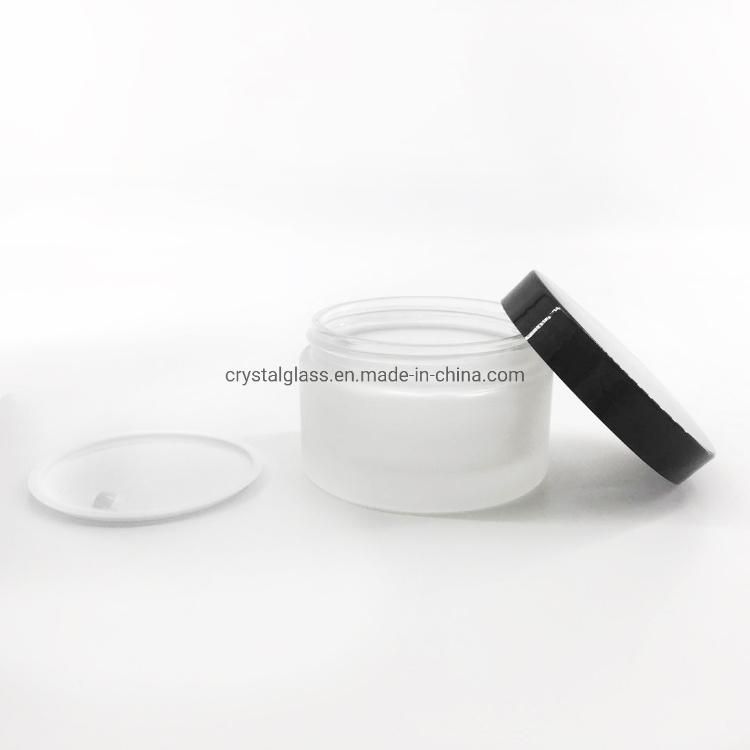 200g /6 Oz Frosted Glass Cream Jar for Cosmetic with Black and White Caps