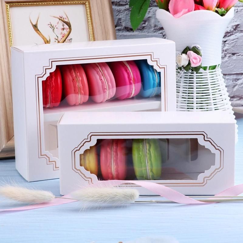 Wholesale Customization White Cookie Package Box with Grid for 5 Macarons or Biscuits Candies Cookies Container Macaron with Clear Window Cardboard Tray Packing