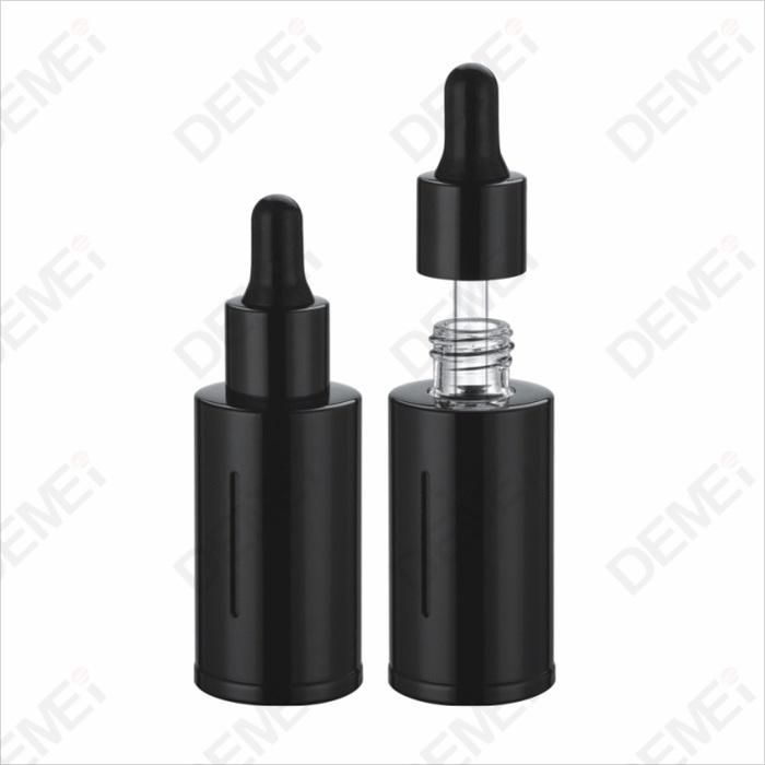 30ml 40ml Cosmetic Packaging Black Aluminum Stright Round Glass Dropper Bottles with 20mm Black Aluminum Ruber Pipette Dropper Cap