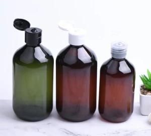 300ml 500ml Pet Plastic Round Green and Amber Color Cosmetic Shampoo Flip Cap Bottle