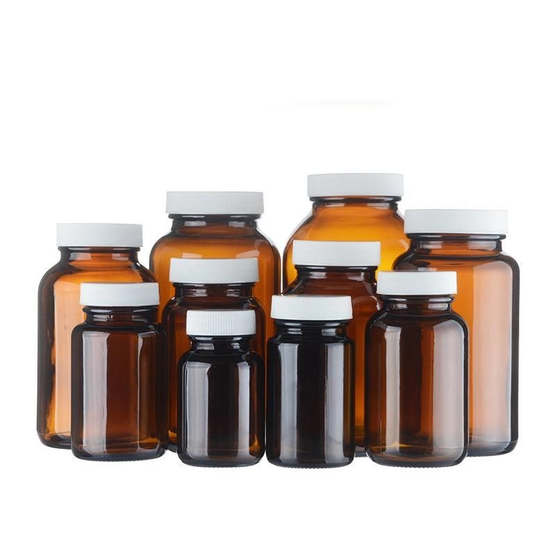 Manufacturer Sale 500ml 16oz Blue Amber Clear Empty Luxury Pharmaceutical Glass Pill Bottle with Plastic Lids