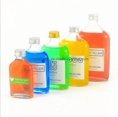 Color Customized Flat Flask Liquor Alcohol Spirits Wine Beverage Glass Bottle 50ml-500ml with Lids