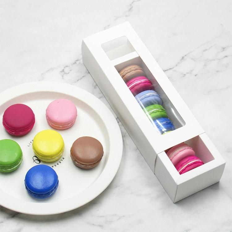 White Cookie Box with Grid for 5 Macarons or Biscuits Candies Cookies Container Macaron Mousse Puff Basque Package