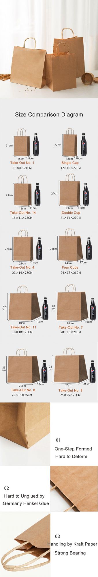 Custom Reusable Brown Kraft Paper Bags with Twisted Handle