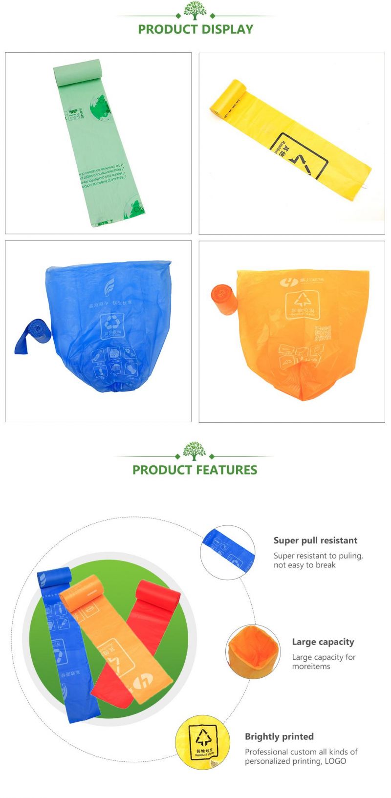 PLA+Pbat/Pbat+Corn Starch Biodegradable Bags, Compostable Bags, Garbage Bags for Supermarket