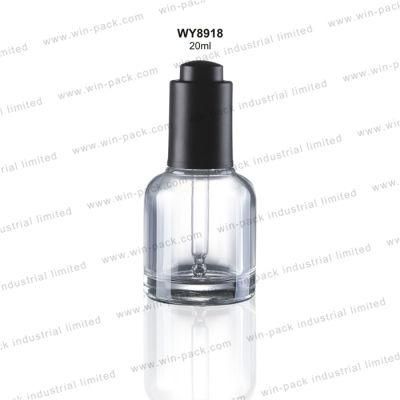 Small Capacity 20ml Press Button Bottle Round Shoulder Transparent Clear Cosmetic Serum