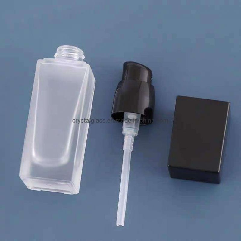 10ml 20ml 30ml 40ml Square Lotion Glass Cosmetic Bottles with Black Caps