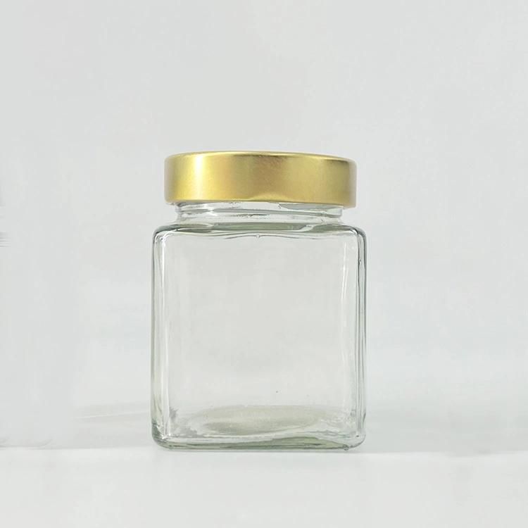 High Cap Deep Lids Square Hexagon Kitchen Spices Glass Jars 250ml Jam Jar Honey Jar