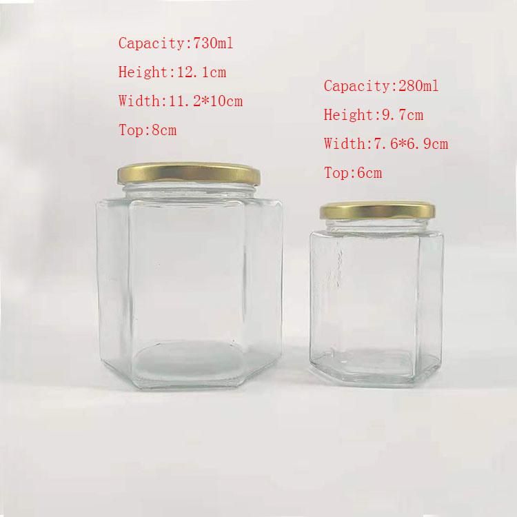 Airtight Six Edge 280ml 250ml Glass Honey Canned Food Container