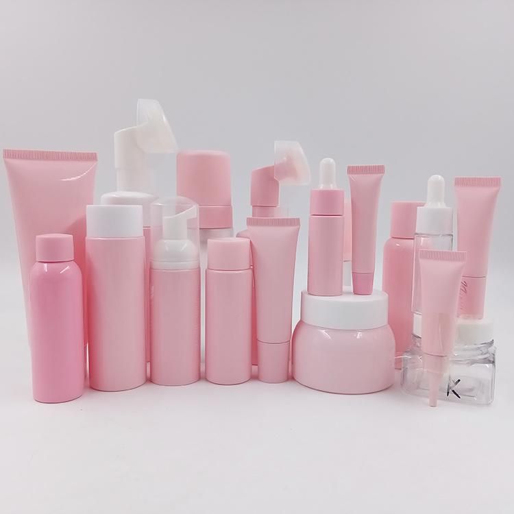 Costom Lotion Skincare Packaging 250ml Pet Plastic Pink Transparent Matte Square Lotion Bottle with Disc Cap for Shampoo