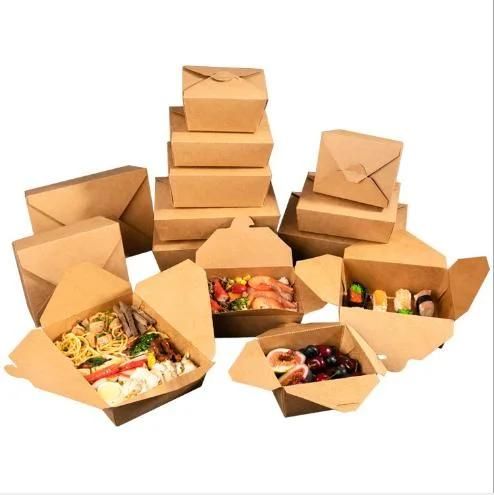 Wholesale Custom Color Printing Loge Kraft Paper White Card Disposable Fast Food Paper Box Fried Chicken Lunch Takeaway Salad Oil-Proof Noodle Lunch Packing