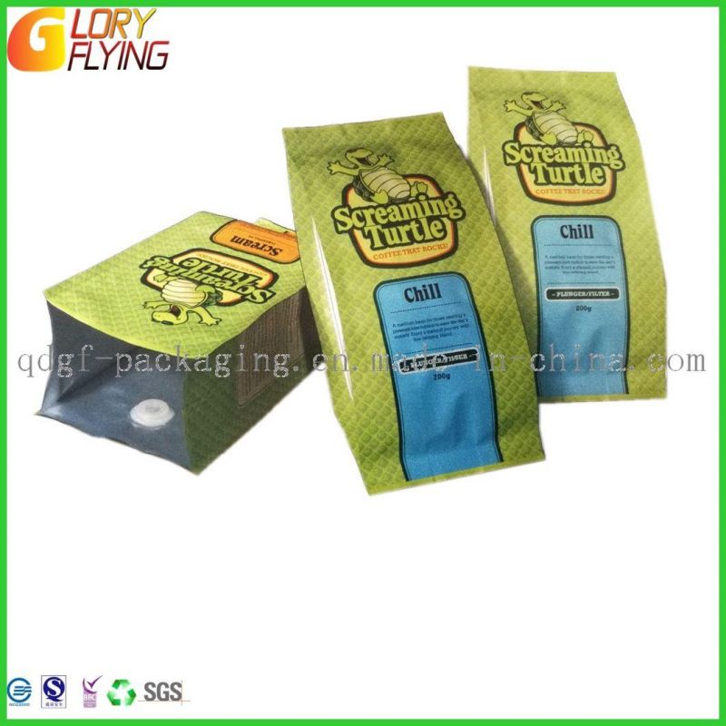 Plastic Coffee Pouch/Food Packaging with Zipper and Degassing Valve.