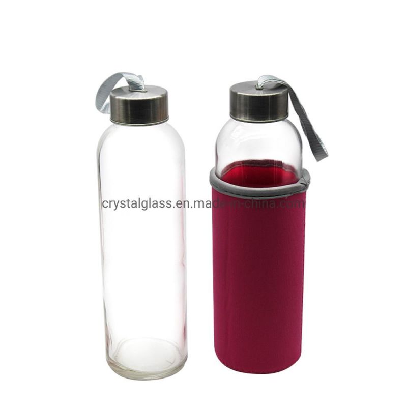 500ml Unbreakable Glass Water Drinking Bottle with Colorful Sleeve