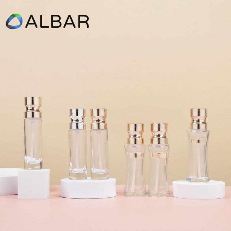 Light Gold Screw Pump Serum Glass Bottles in Round Shape for Body and Face Care