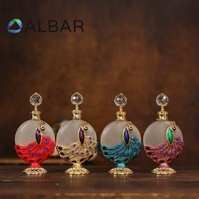 Diamonds Decoration Round Attar Oud Glass Bottles in Arabian Style Essential Perfume