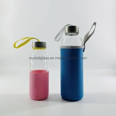 Custom 300ml 10oz Stainless Steel Lid Transparent Glass Bottle for Water with Silicone Sleeve