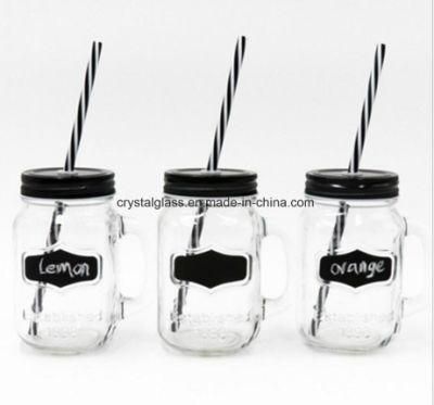 16oz Drinking Glass Mason Jar with Lid Handle and Straw