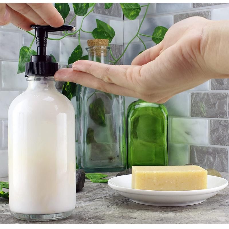 Leak Proof 16oz 500ml Clear Boston Shampoo Hand Wash Liquid Alcohol Pump Glass Dispenser Soap Bottle with Pump