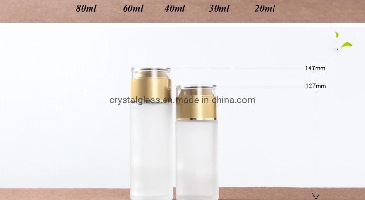 Luxury Glass Cosmetic Packaging Set in Freosted Glass and Gold Caps