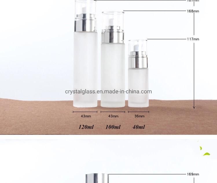 Cosmetic Glass Set Bottle for Lotion and Cream with Silver Caps