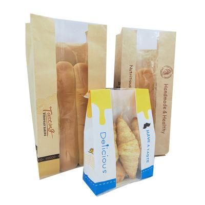 White/Brown Food Grade Cotton Kraft Paper Bread/Bakery Toast Flat Bottom Packaging Bag with Tin Tie